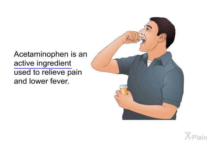 Acetaminophen is an active ingredient used to relieve pain and lower fever.