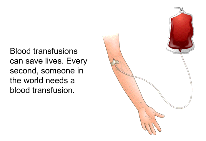Blood transfusions can save lives. Every second, someone in the world needs a blood transfusion.