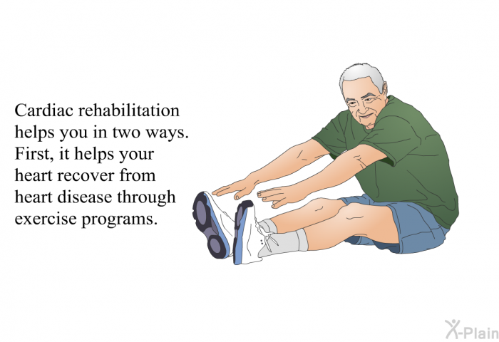 Cardiac rehabilitation helps you in two ways. First, it helps your heart recover from heart disease through exercise programs.