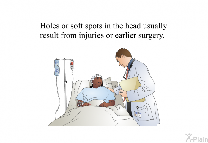 Holes or soft spots in the head usually result from injuries or earlier surgery.