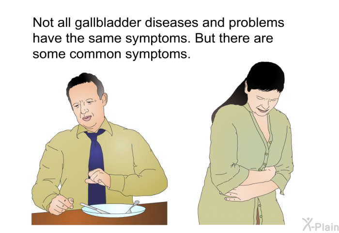 Not all gallbladder diseases and problems have the same symptoms. But there are some common symptoms.