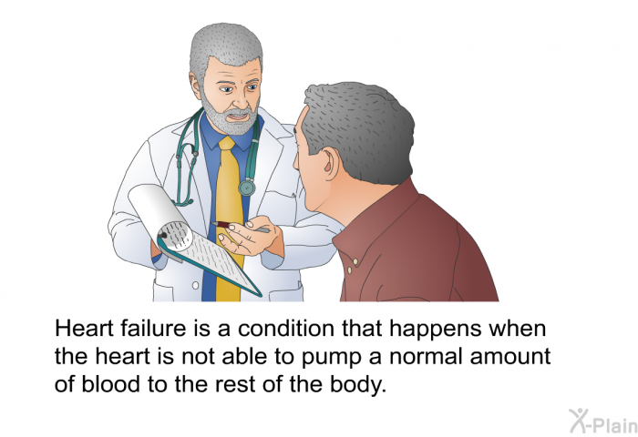 Heart failure is a condition that happens when the heart is not able to pump a normal amount of blood to the rest of the body.