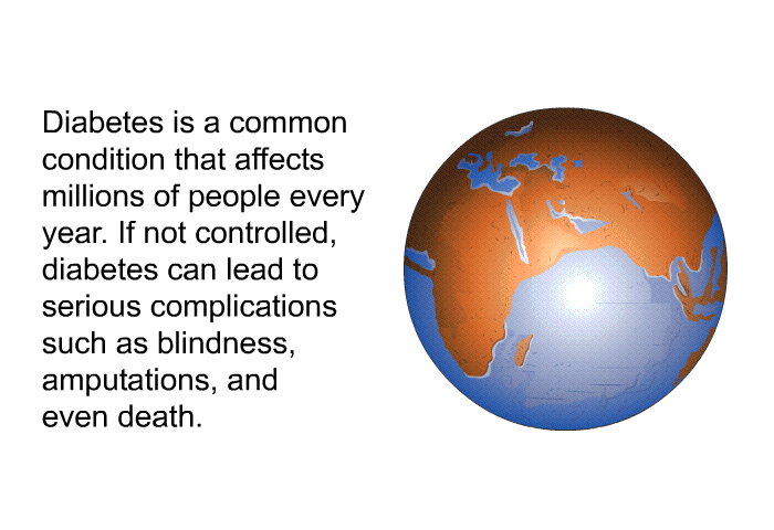 Diabetes is a common condition that affects millions of people every year. If not controlled, diabetes can lead to serious complications such as blindness, amputations, and even death.