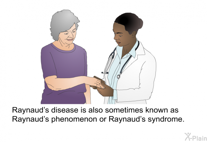 Raynaud's disease is also sometimes known as Raynaud's phenomenon or Raynaud's syndrome.