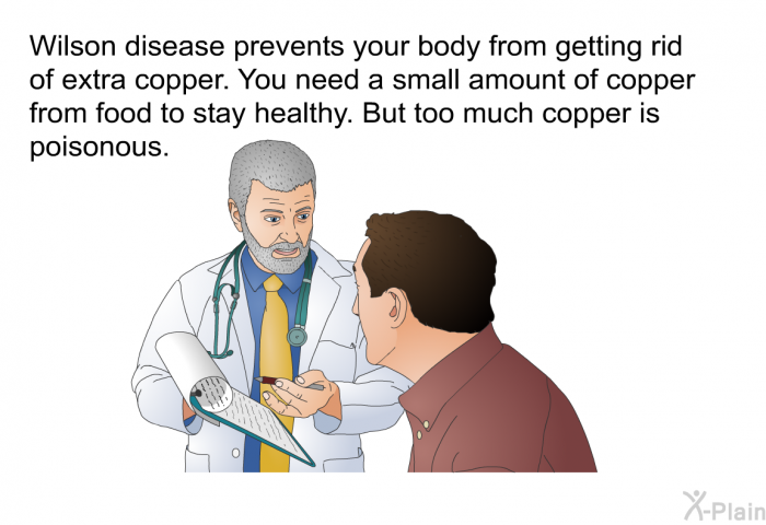 Wilson disease prevents your body from getting rid of extra copper. You need a small amount of copper from food to stay healthy. But too much copper is poisonous.