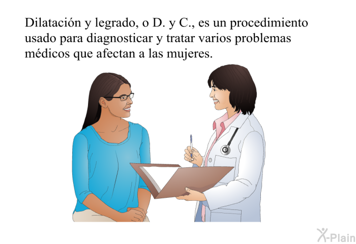 Dilatacin y legrado, o D. y C., es un procedimiento usado para diagnosticar y tratar varios problemas mdicos que afectan a las mujeres.